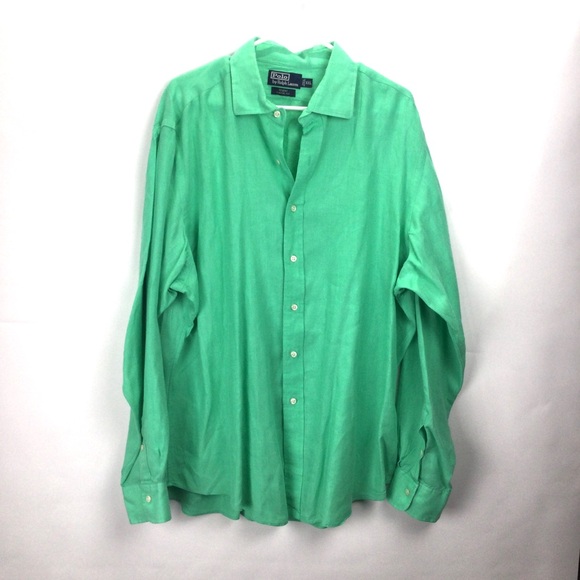 Mens Polo by Ralph Lauren‎ Regent Linen Green Casual Button Down Shirt XXL - Picture 1 of 8